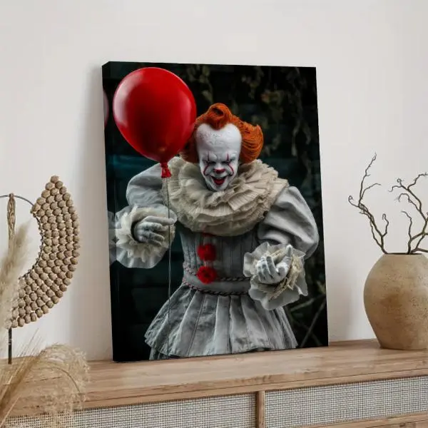 Horror Clown Framed Canvas Wall Art, Halloween Scary Clown Ready-to-Hang Waterproof Canvas Print with Wooden Frame for Bedroom, Living Room, Party Room, Game Room, or Bar Decor, Spooky Wall Decoration, Ideal Gift for Horror Fans black aluminum