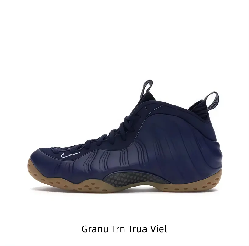 Glossy navy mid-top basketball sneakers with wavy molded shell upper, black mesh inner collar paired with durable gum rubber outsole, great cushion and traction for indoor court training and daily street wear.