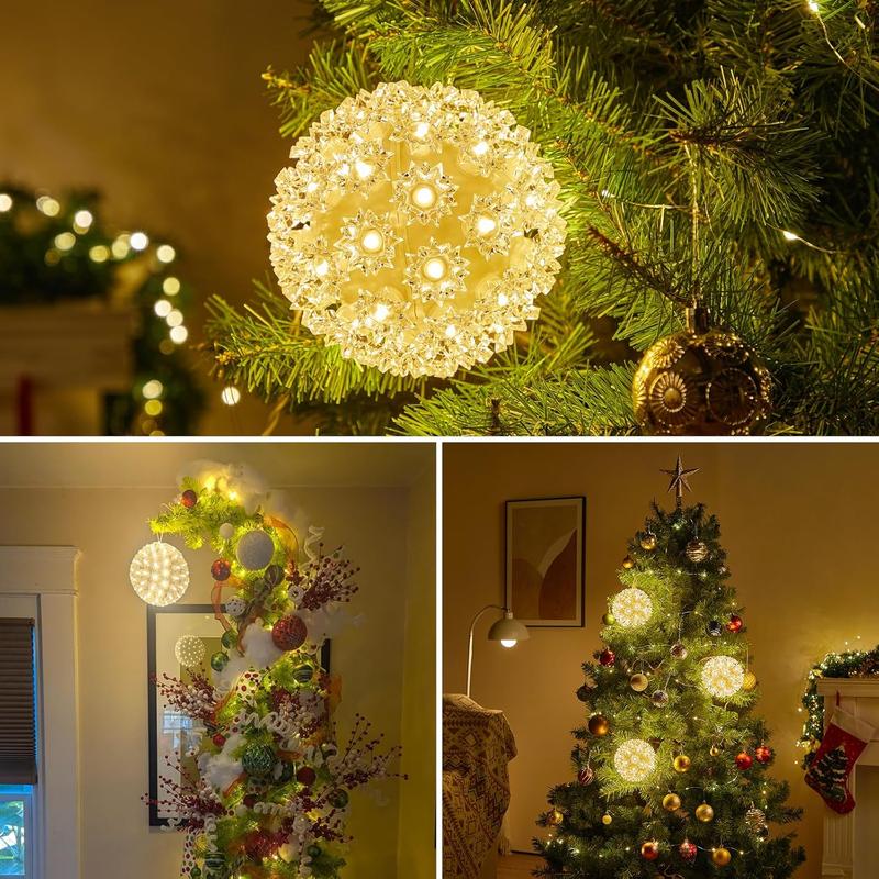 Outdoor Christmas Decorations-Starlight Sphere, Replaceable Bulbs with Add-On Plug,Lighted Sphere Balls for Trees Party Wedding Patio Indoor Decorations 5.5in-3pc 50 LED(Warm White)