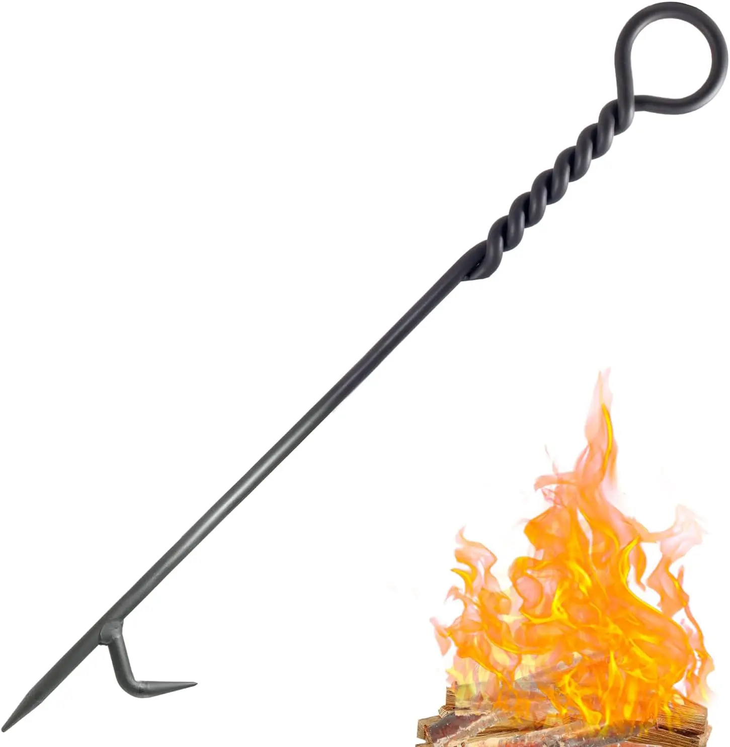 40-Inch Fire Poker for Fire Pit Outdoor, Heavy-Duty Twisted Rope Design Stainless Steel Fireplace Poker, Handmade Fire Pit Tool for Firewood, Logs, Coals, Campfire & Wood Stove – Indoor/Outdoor Use