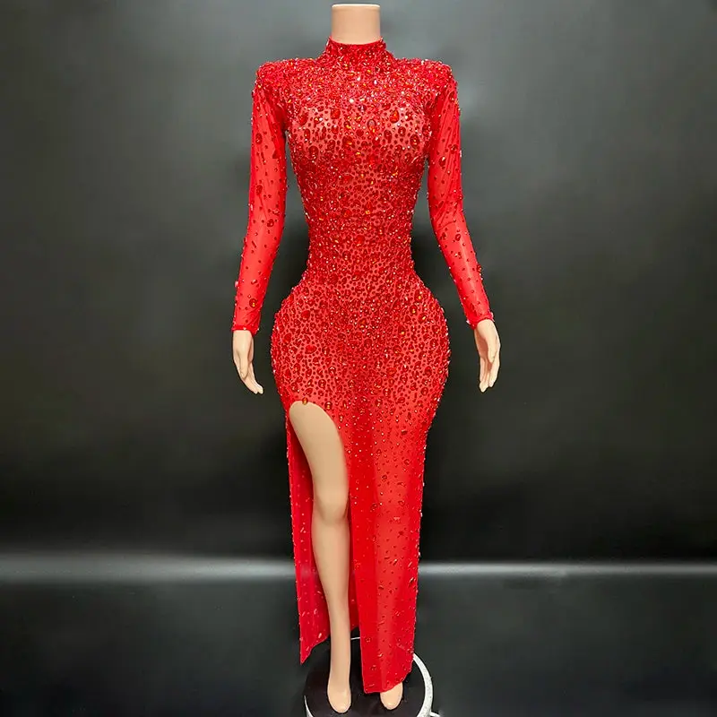 chinese dress ladies A-line Sparkly Sequin Shiny Long Gorgeous Glitter Modest Party Women E –  bridalsew main image 1