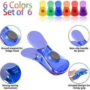 6-Piece Colorful Sealed Clips Set, Refrigerator Magnetic Clips, Home Kitchen Storage Air-Tight Clips, Mini Household Kit