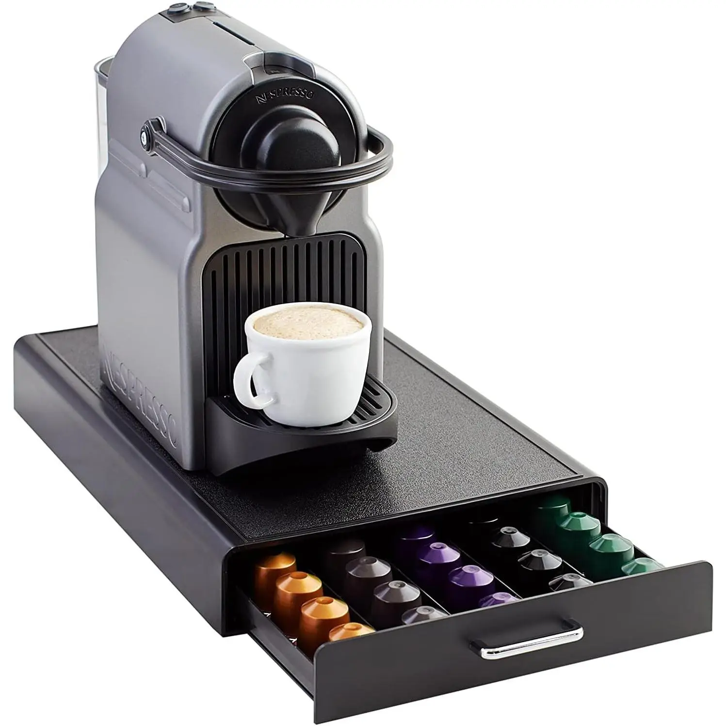 Nespresso OriginalLine Coffee Pod Storage Drawer Holder, 50-cap Drawer with 50 Capsule Capacity, Black, Anti-slip Pads, Protects Tabletop