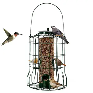 1Pc Outdoor Wild Bird Feeder Squirrel Proof Chew Proof Metal Hanging Seed Feeder With 4 Feeding Ports For Small Songbirds