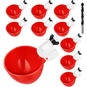 Chicken Waterer Cups (10Pack/Red) - DiY AutomaticLarge Chicken WVater Feeder for Ducks,Chicks, Turkeys,Quail, Bunny, Bird and Other Various Pouitry Dispenserwith Matching Drill