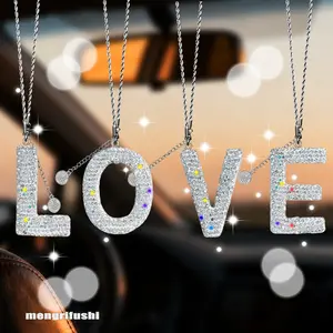 Bling Crystal Car Hanging Ornament Rearview Mirror Decoration Gift for Women, Bling Car Accessory, Girly Car Accessories, Car Accessories, Customizable Letter Charm Pendant, 26 Alphabet Options, Interior Decoration & Keychain Decor