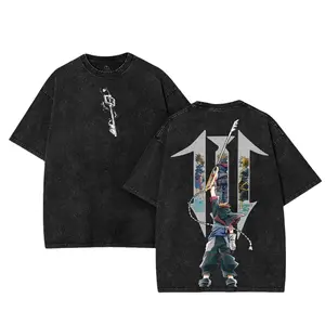 KINGDOM HEARTS SORA 2 sided Washed Tshirt Unisex graphic tee 90s Fabric Fit Clothes Top Cotton, Menswear Top Black Casual Crewneck Shortsleeve Clothes Soft