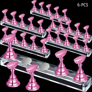 6-Piece Magnetic Nail Practice Stand Set | Acrylic Nail Display Stands with Magnetic Base | Nail Art Training Model | Ideal for DIY Salons & Beginners