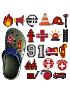 20 Pcs Cartoon Fire Department PVC Shoe Charms, Fits Slippers & Sandals, DIY Fashion Decorations, Perfect Gift for Friends