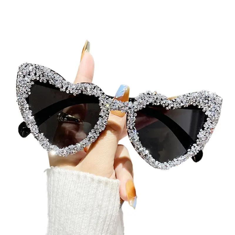 Female Oversized Peach Heart Diamond Sunglasses - Semi-Rimless, Blue Light Blocking Lenses