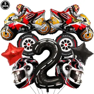 9count Motorcycle Party Balloons Motocross Biker Race Car Wheel Tire Balloon Dirt Bike Themed Party Decors 1-9th Birthday ﻿Favors