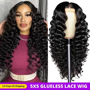 Ama 5x5 Glueless Loose Deep Wave Lace Closure Wig 180 Density 13x4 Pre Plucked Lace Front Human Hair Wigs For Women Lace Frontal Wig