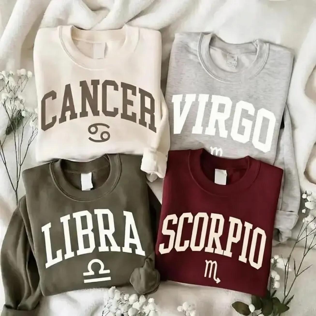 All 12 Zodiac Sign Sweatshirt, Pisces Virgo Libra Scorpio Graphic Crewneck, Minimalist Astrology Sweatshirt, Horoscope Gift for Women