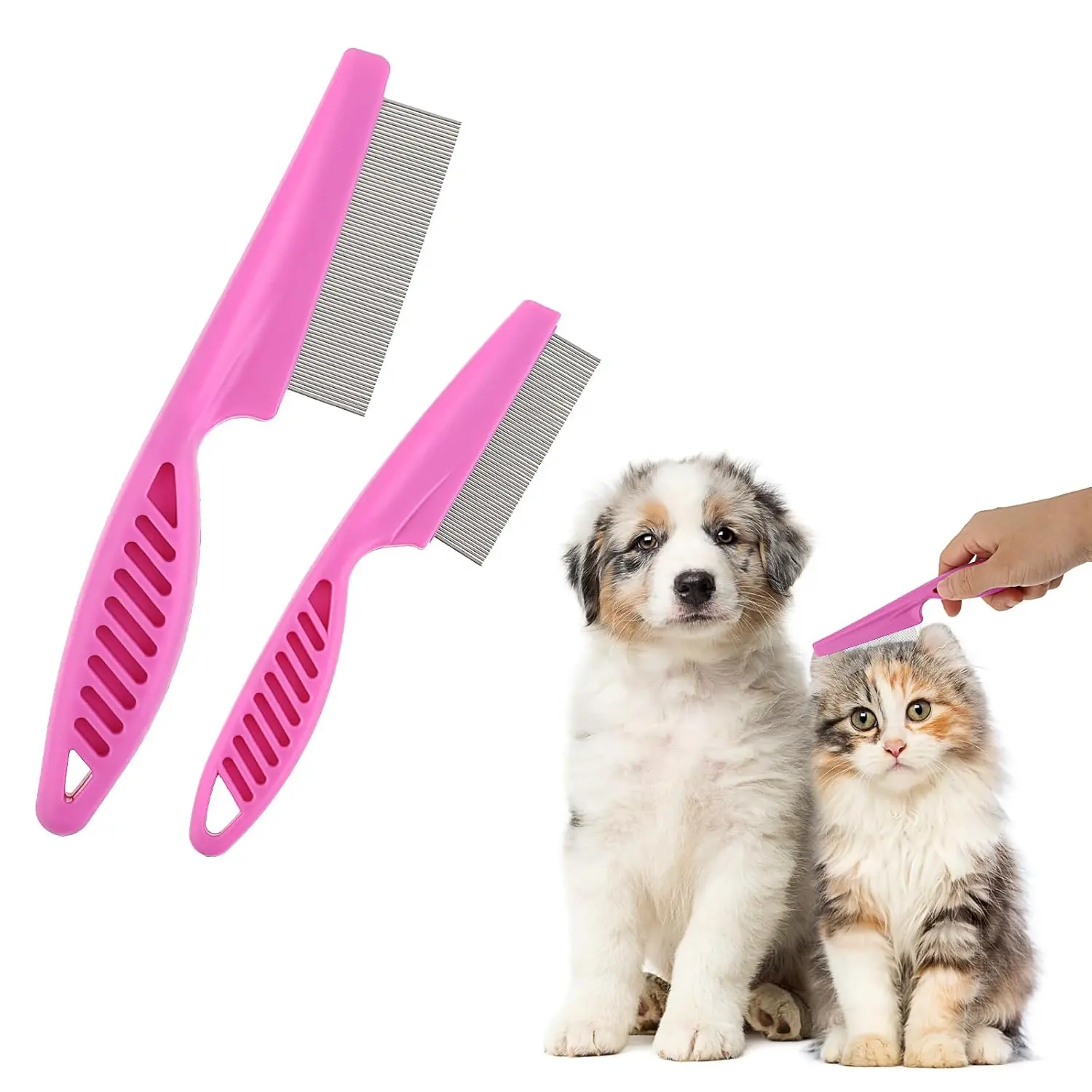 2-Pack 2-in-1 Pet Grooming Comb Kit – Stainless Steel Dog & Cat Hair Comb, Tear Stain Remover, Dual-Sided Detangling & Massage Brush, Removes Knots, Fleas & Loose Hair, Pet Grooming Tool for Dogs & Cats