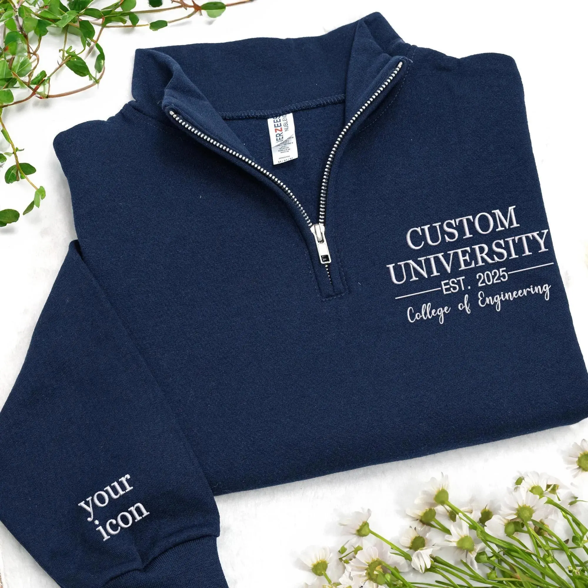 [MAKE IN US]Custom Embroidered Quarter Zip Sweatshirt, Personalized University College Sweatshirt, Future Teacher Gift, New Student Gift