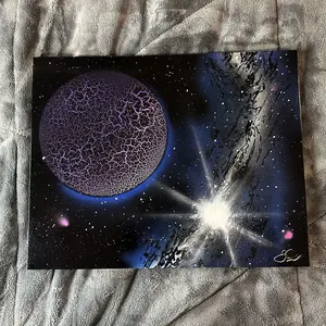 Purple Crackle Planet with Galaxy Spray Paint Art - Perfect for Kids Room Decor