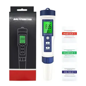 PH Tester Digital, 5 in 1 PH Meter for Water/Salinity Meter/tds/ec/Thermometer, Pool Salt Tester with Constant Temperature Compensation, Suitable for Drinking Water Swimming Pools Aquariums