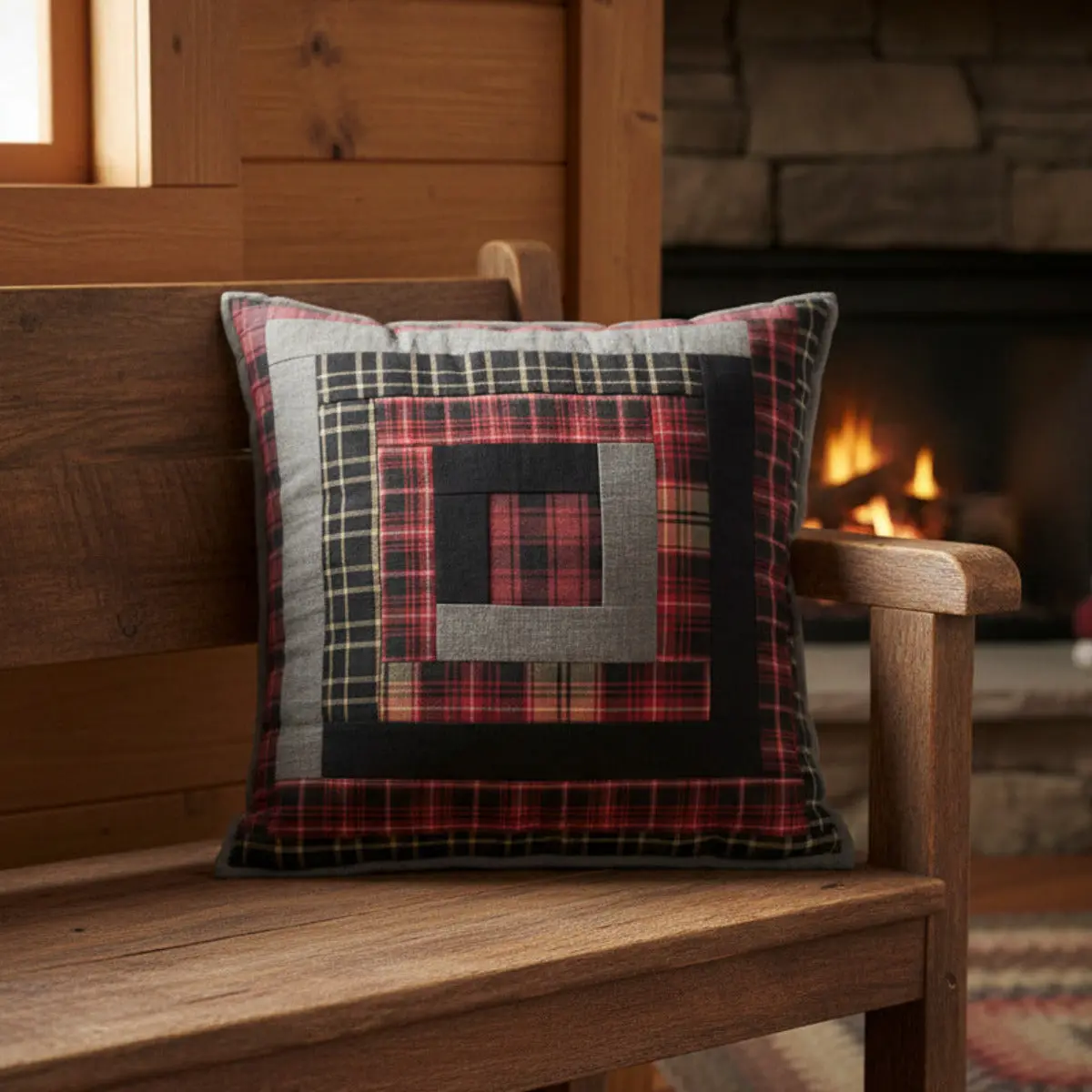 Boone Trace Patchwork Pillow, Cumberland Quilt Set Compatible, Machine Washable Soft Padded Cushion, Room & House Decor Accent