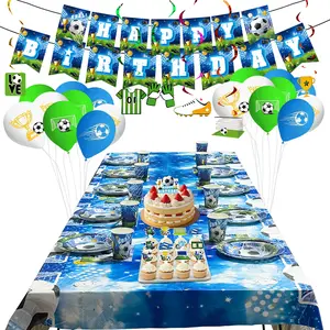126PCS Football Theme Party Decoration Set, Serves 10 People, Boys’ Birthday Party Supplies, Includes Plates, Cups, Napkins, Forks, Balloons, Banner, Backdrop Fabric, Tablecloth, Cake Decorations, Rotating Hanging Ornaments, Football Birthday Party Gifts