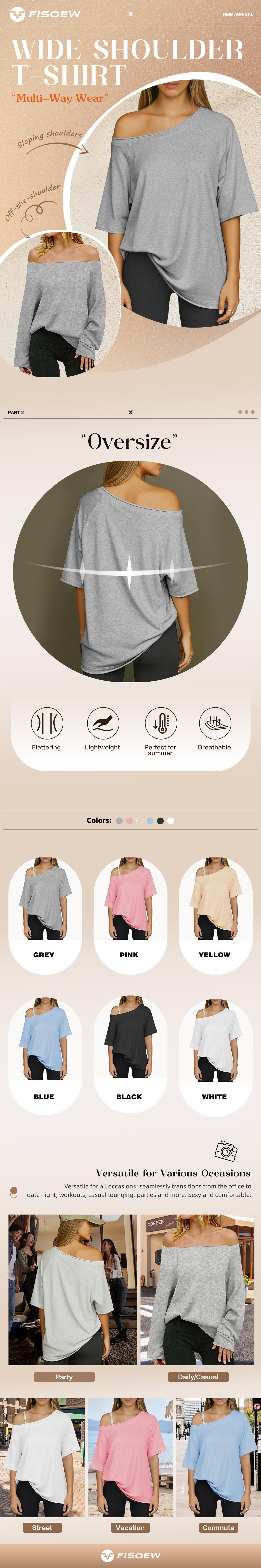 Fisoew Sports Summer Spring Women's Off-Shoulder Thin Sweatshirt/Tees, Wide Neckline Loose Pullover, Long Sleeve Y2k Fashion Loose Fit Top, SpringStatements Jeans