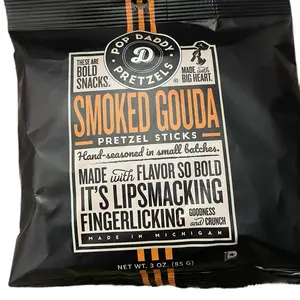 Smoked Gouda, pretzel sticks and seasoning and small batches made with flavor so bowl it’s slick smacking finger, licking goodness and Crispy,Crunchy Dried Snack extra sour