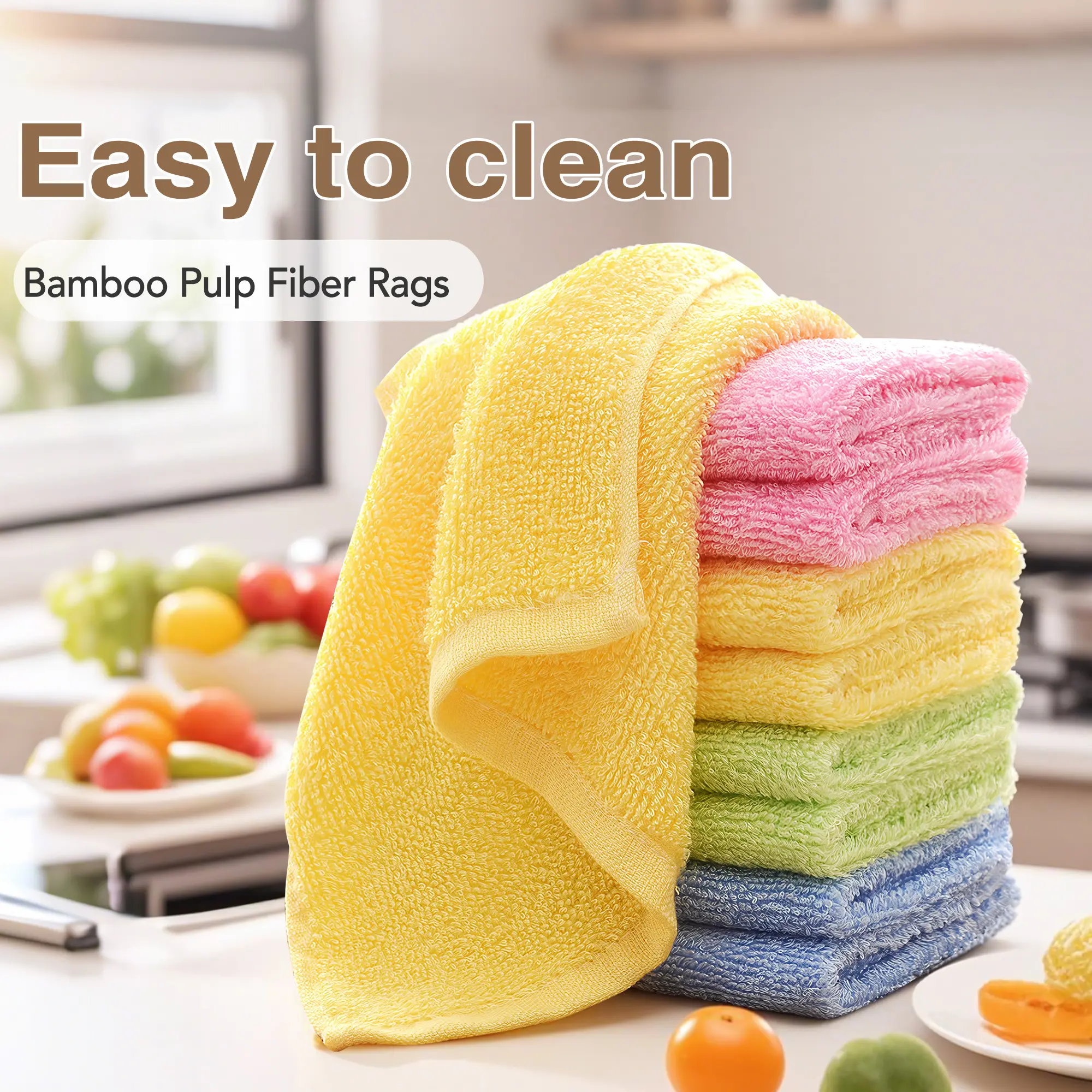10 Counts Soft Absorbent Microfiber Cloth，Lint-Free Streak-Free Cleaning Cloths，Reusable and Washable Kitchen Rags，Bamboo Pulp Fiber Cleaning Towels