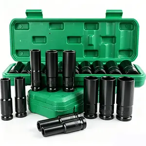 1/2" Drive Metric Deep lmpact Socket SetPneumatic Wrench Head Tire Removal ToolSocket Head Kit Hex Socket 8-24 mm Hand Toolwith Hard Storage Box fathersdaygift