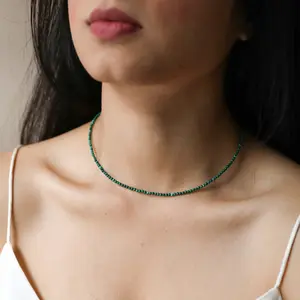 Natural Dainty Solid Malachite 2mm Tiny Beads Choker Minimalist Crystal Healing Natural Stone Necklace Gift For Her