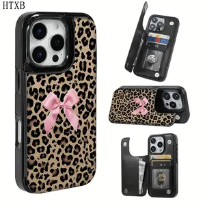 Creative Leopard iPhone Wallet Case - Practical Bow Design Card Holder for iPhone 17/16/15 Pro Max 14 Plus/13/12/11 Pro Air