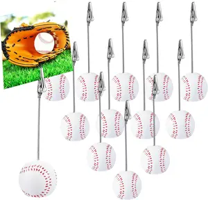 12 Pcs Resin Sports Ball Base Memo Clips with Alligator Wire Table Number Card Place Holders Photo Stand for Office Menu Wedding Party Events Decoration (Baseball)