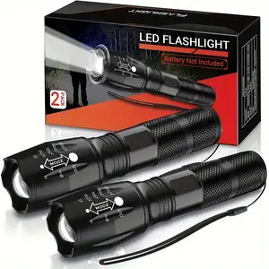 2 Pack Tactical Flashlights Torch, Grade 5 Modes 3000 High Lumens Led Waterproof Handheld Flashlight for Camping Biking Hiking Outdoor Home Emergency(Batteries Not Included) Portable