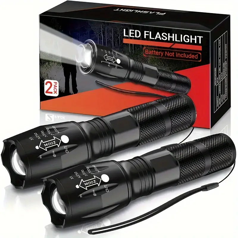 2 Pack Flashlights, Grade 5 Modes 3000 High Lumens Led Waterproof Handheld Flashlight for Camping Biking Hiking Outdoor Home Emergency(Batteries Not I