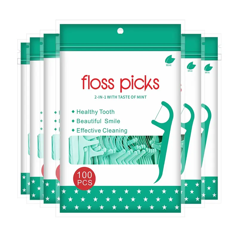 Mint Flavor Deep Cleaning Dental Floss Sticks, Floss Picks for Teeth, Disposable Oral Care Tools, Portable Travel & Daily Use, Fda Registered, 100/600 Pack