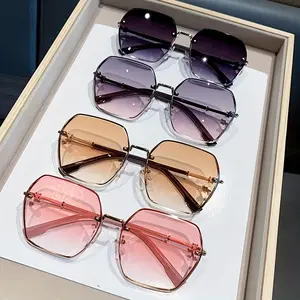 【Free shipping】Luxurious frameless sharp edged women's fashion glasses - Y2K polygonal party decoration glasses with black dimming film, lightweight octagonal design suitable for nightclubs and social events, trendy event accessories