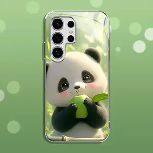 Light green panda for Galaxy S25 S24 S23 S22 S21 S20 S10 S9 A16 A15 A14 A13 A12 A55 A54 A53 A52 A51 A35 A32 A23 A71 Note20 Note10 Note9 Ultra Plus Fe luxury electroplated glass mobile phone case -888