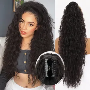 Claw Long Wavy Ponytail Extension Black Brown 30" Curly Pony Tail Clip in Hair Extensions for Women Fluffy Natural Looking Synthetic Hairpiece for Daily Use
