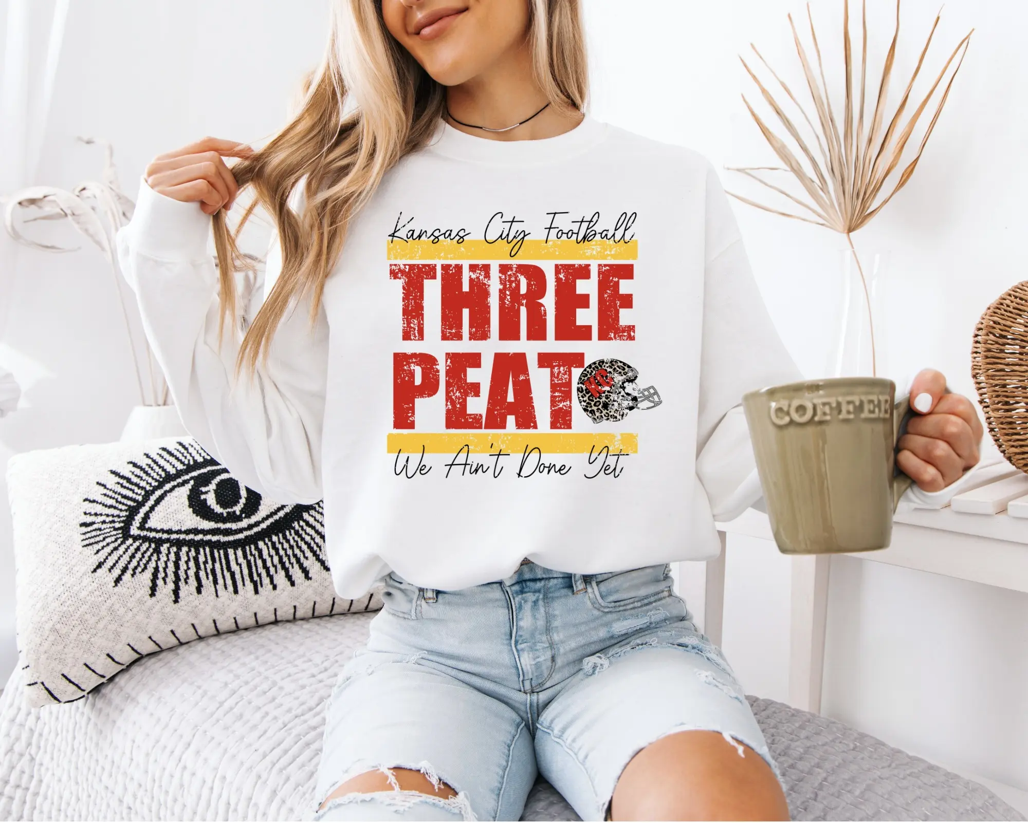 Kansas City Football Three Peat We Aint Done Yet Graphic T-Shirt Or Sweatshirt, Kansas City, Football Sweatshirt