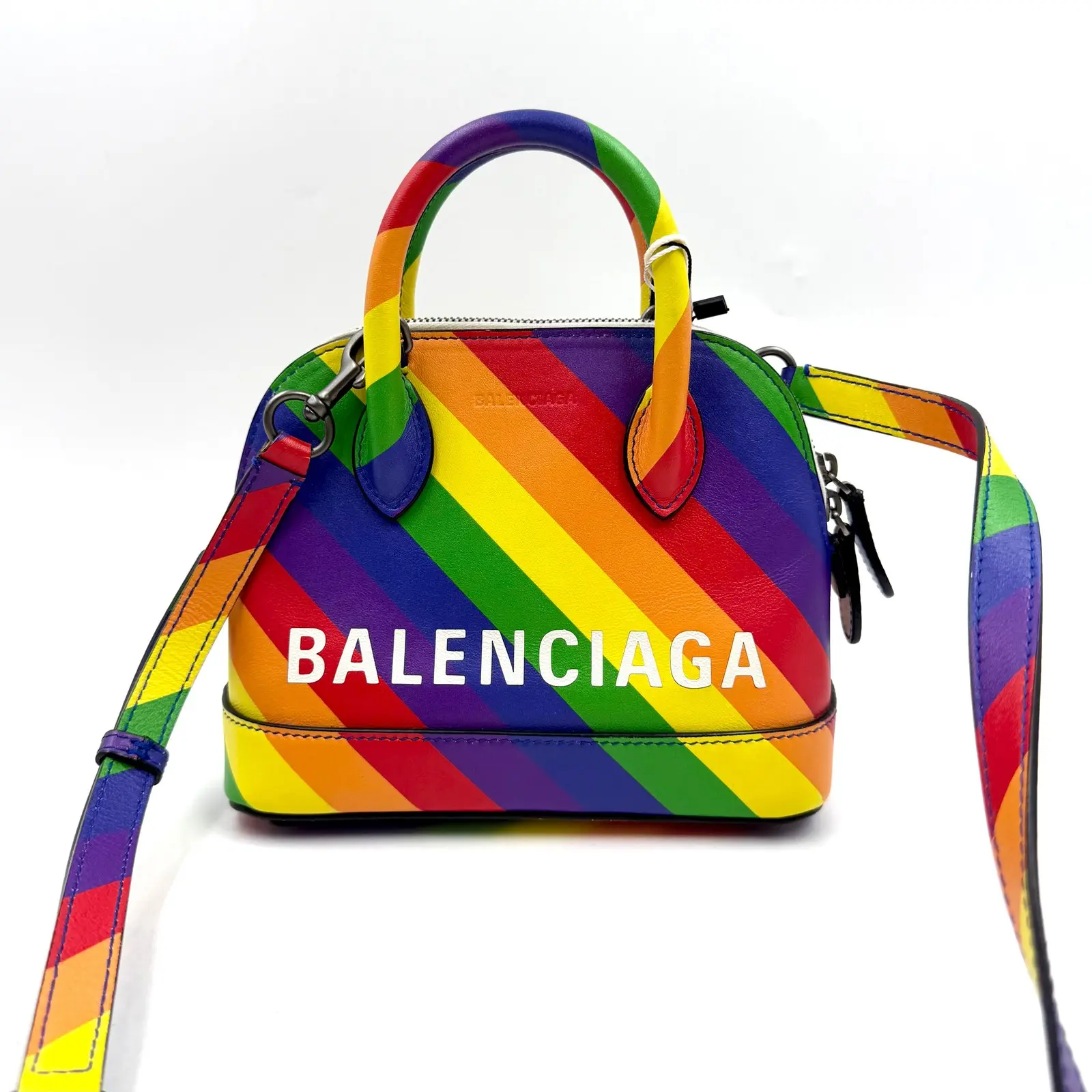 Pre-owned Balenciaga AsShown Shoulder Bags 5245 Ville XXS Rainbow Print Leather Handbag 26.06.11