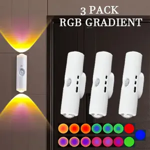 3-4PCS Motion Sensor LED Night Lights, Smart Rechargeable RGB Gradient Ambient Wall Lamps, Dimmable Magnetic Stick-On Lights, USB Charging, Long Battery Life for Bedroom, Stairs, Hallway, Entryway, Party Decor