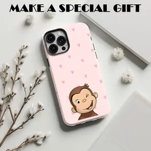Phone Case - Adorable Cartoon Monkey Design Featuring Little Pink Hearts, This Two-In-One Film Case Offers Robust Protection with Its Tough, Dual-Layered Construction. It'S Drop-Proof And Compatible with Various for Iphone Including 17, 16