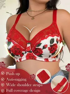 Plus-size Women’s Sexy Elegant Chic Floral Lace Design Bra, Push Up Underwire Support Bra, Lift & Shape for Date Night, Party & Special Occasions