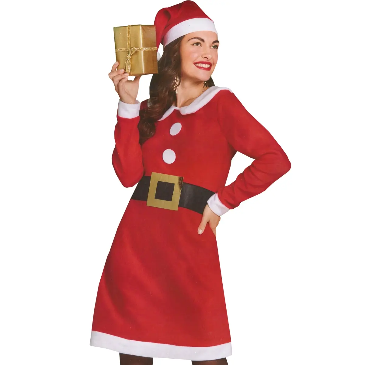 212 MAIN Pet Supplies Compatible Mrs. Claus Holiday Costume Set for Women - 41in, Red & White Polyester, Medium, 30in Bust, Includes Dress, Belt, Red and White Hat, Black Festive Accessories, Faux Attached Accent, Party