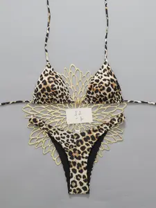 Women's Sexy Swimwear Set, 2-Piece Leopard Print Bikini with Pearl and Decorative Details, Perfect for Summer Beach Vacation