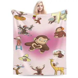 Curious George Boys Girls Blanket Super Soft Cozy Warm Plush Throw Blanket, Lightweight Fuzzy Flannel Blankets for Couch Sofa Bed Travel and Camping Gifts 50"X40"