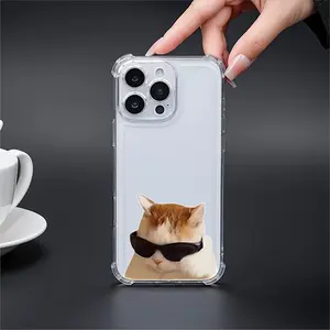 Clear Phone Case for iPhone 17 16 15 14 13 12 11 Pro Max 17air 14 15 16 Plus, Four-Corner Airbag Anti-Drop Protective Transparent Soft Phone Cases with Glasses-Wearing Kitten
