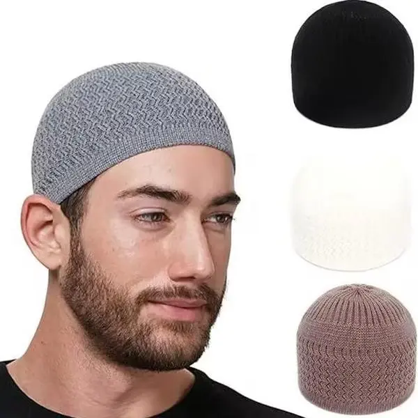 Mancha&More Mens Premium Wave Jacquard Muslim Breathable Baotou Knit Cap Modest Essentials for Men
