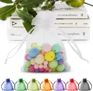 50 Pack White Organza Bags 3x4 Inch, Small Mesh  Bags Drawstring Favor Bag for Candy Party Wedding Christmas