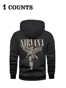 Men's Nirvana Angel Graphic Hoodie, Grunge Band Vintage-Inspired Pullover Hooded Sweatshirt, Comfortable Soft Fabric for Daily Wear, Ideal for Rock Fans, Street Style & Leisure Outfits