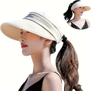 Women's Pink UV Protection Sun Hat, Removable Top-Breathable, Wide Brim Sports Cap, Suitable for Beach and Outdoor Activities, Adjustable Drawstring, Polyester Fabric, Beach Sun Hat | Wide-Brimmed Hat | Breathable Net Cap