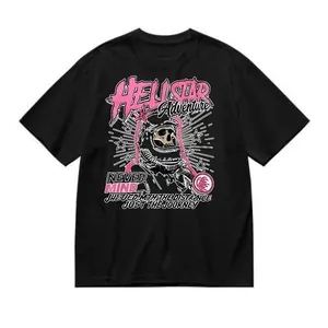 Hellstar Adventure Astronaut Skeleton Double Sided Graphic Tee, Black Oversized Crew Neck T-Shirt, Unisex Y2K Punk Streetwear Gift for Friends